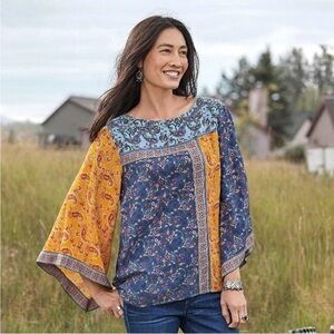 Sundance Multicolor Paisley Floral Patchwork Medley Top. Sz: oversized medium